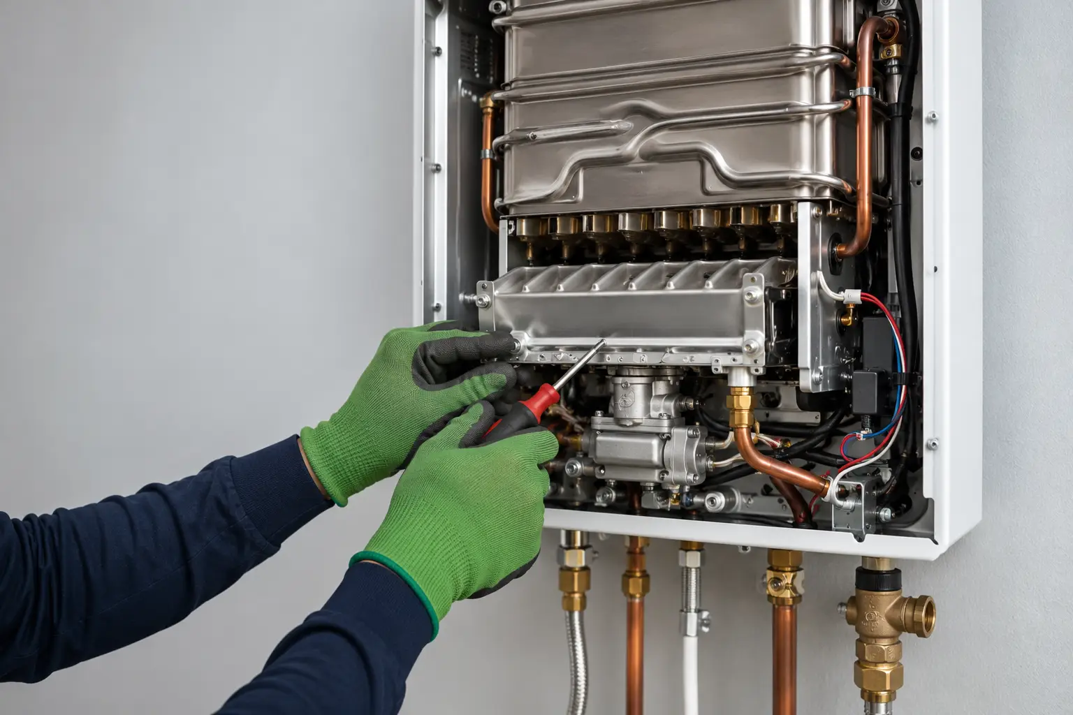 Technician completing fast affordable electric water heater repair in Spring TX