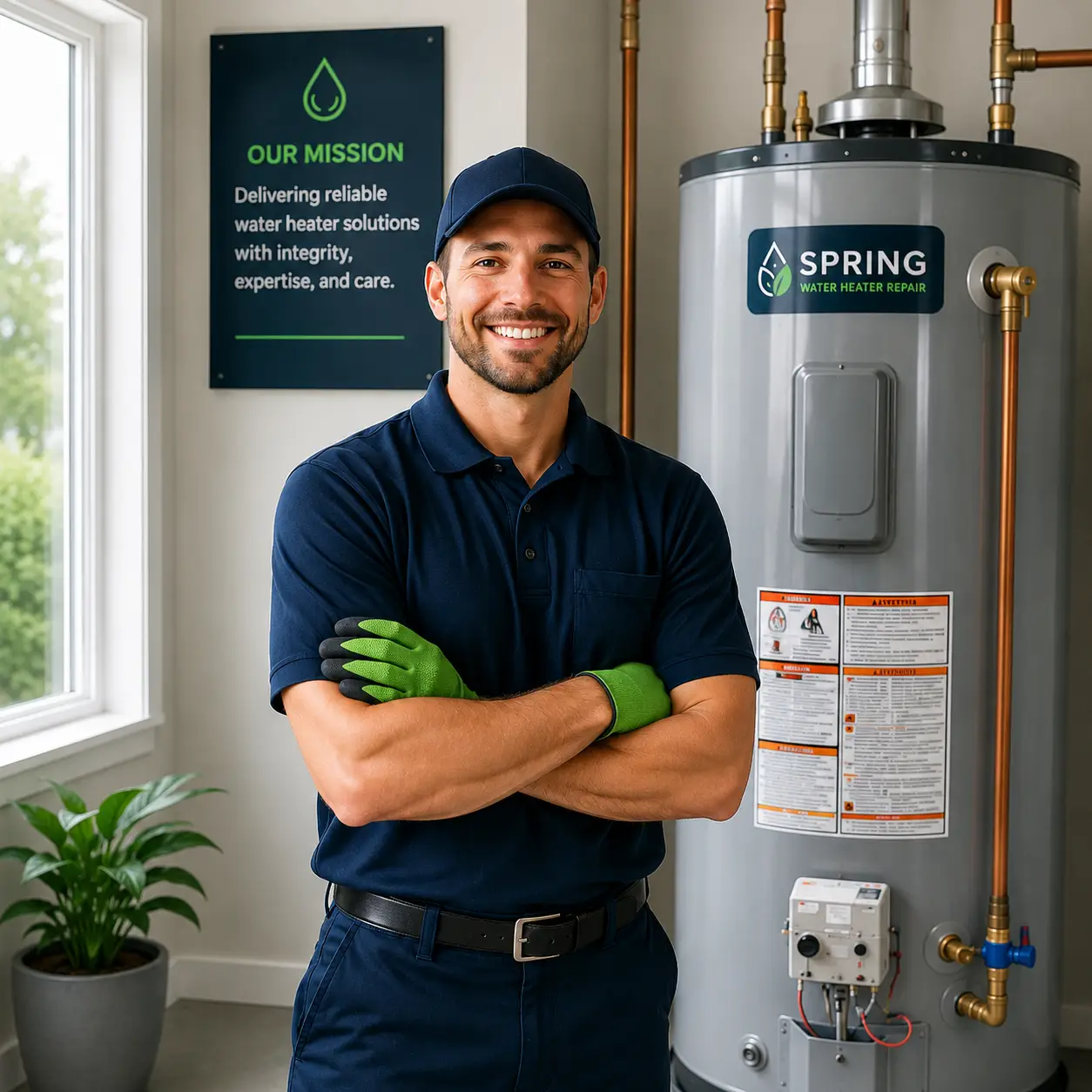 Licensed technician repairing a residential water heater