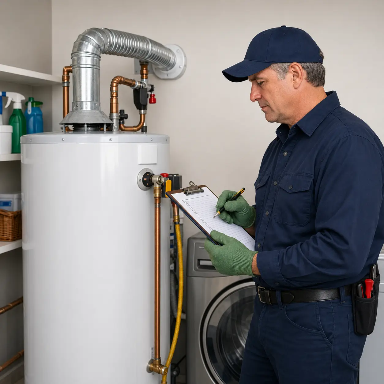 Technician performing emergency water heater safety testing in Spring TX