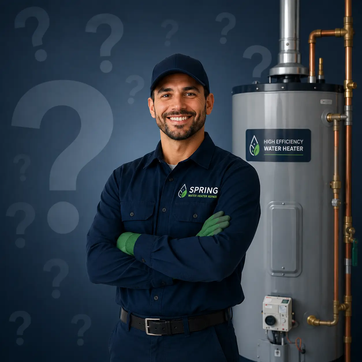 Licensed technician repairing a residential water heater