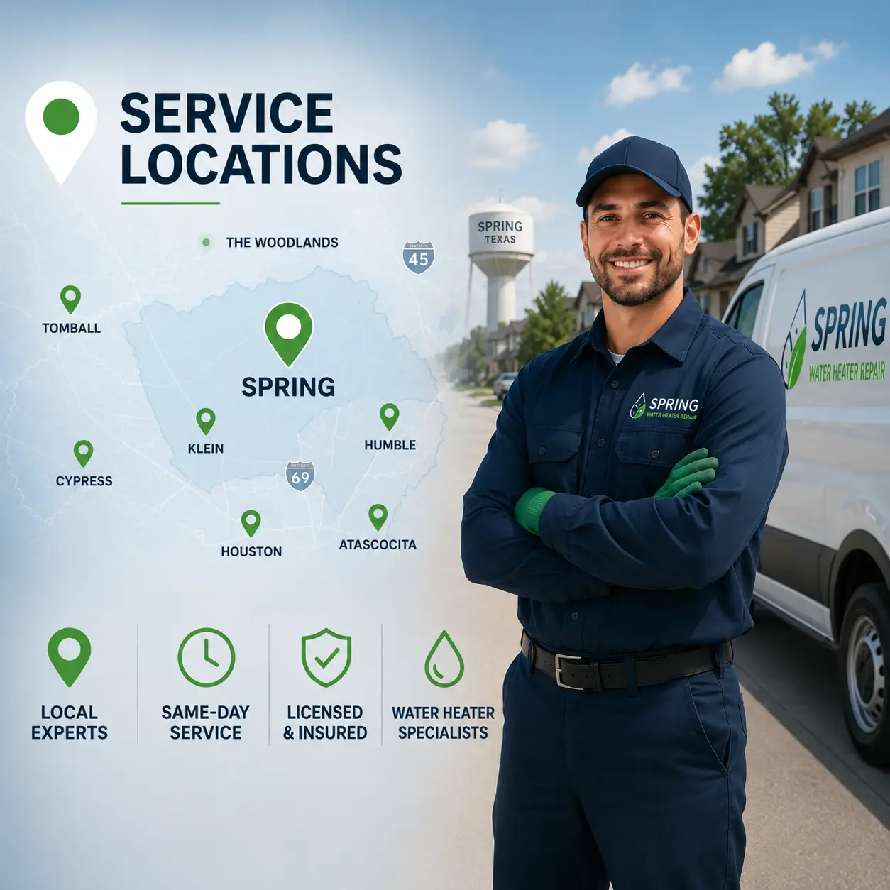 Water heater technician serving Spring TX neighborhoods