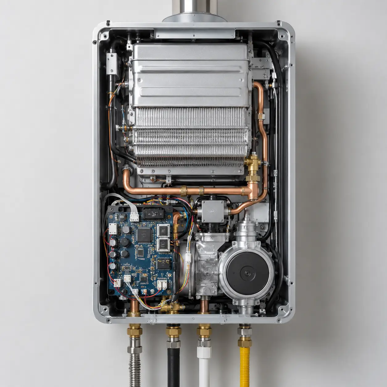 Technician servicing a tankless water heater heat exchanger in Spring TX