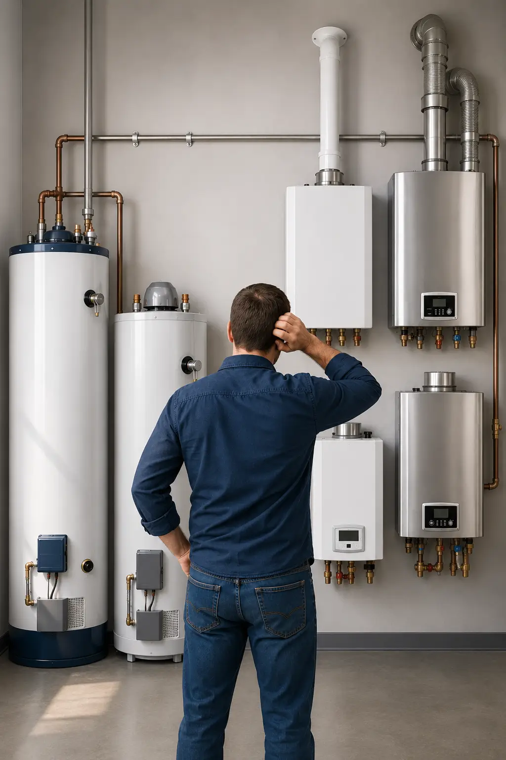 Technician helping a Spring TX homeowner choose the correct water heater size